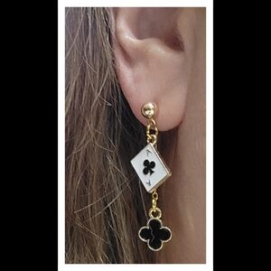 Gold Ace Clubs Playing Card Vegas Dangle Earrings Hypoallergenic